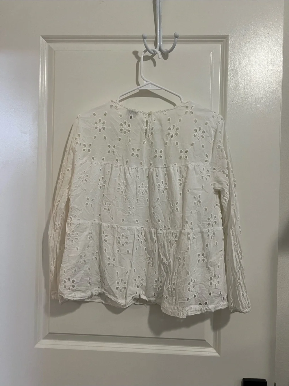 J. Crew Eyelet Tiered Long Sleeve Blouse